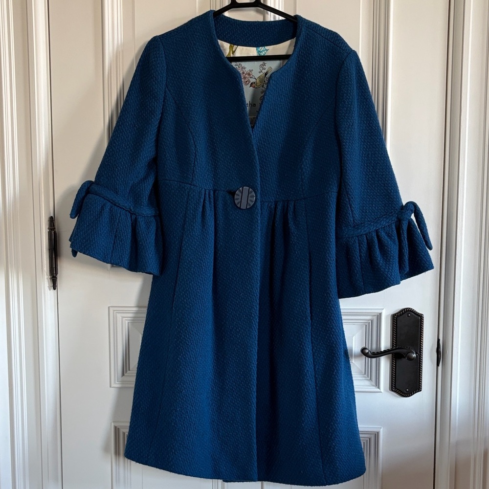 Blue Textured Coat with Button Detail